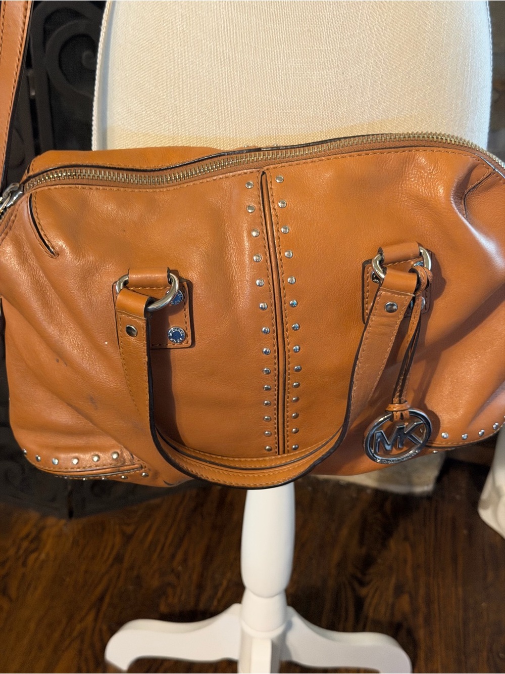 Michael Kors Cognac Leather Studded Satchel
